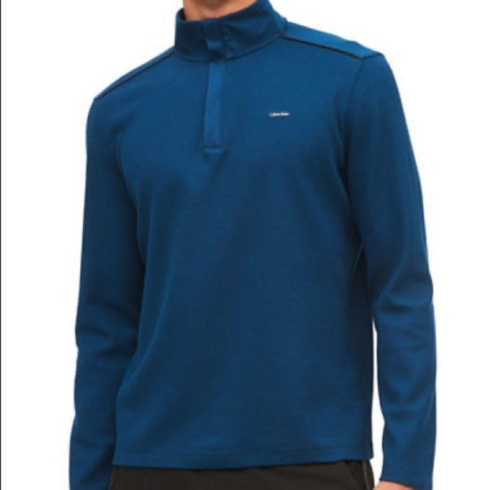 Calvin Klein Jacquard Half Zip Sweater-BLUE-Medium
